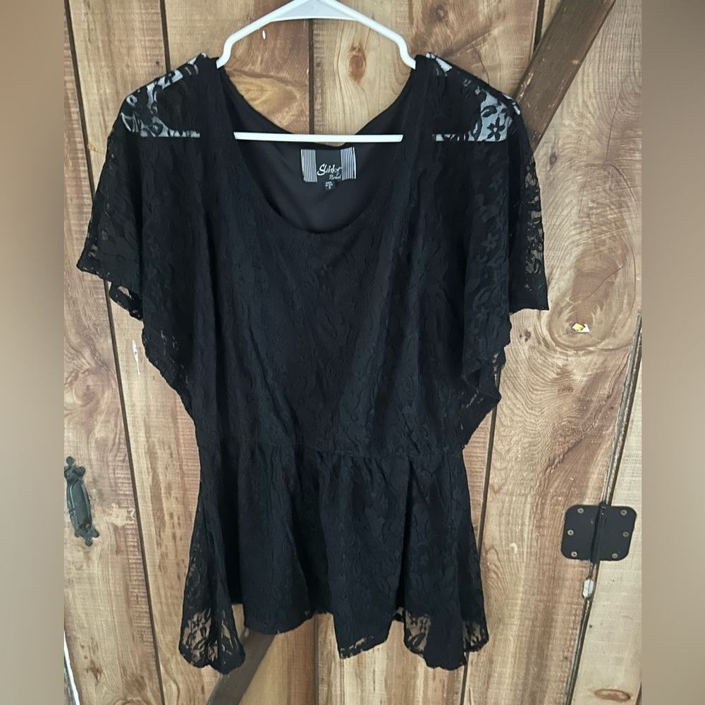 Slinky Brand  Black Lace Blouse Size Small Babydoll